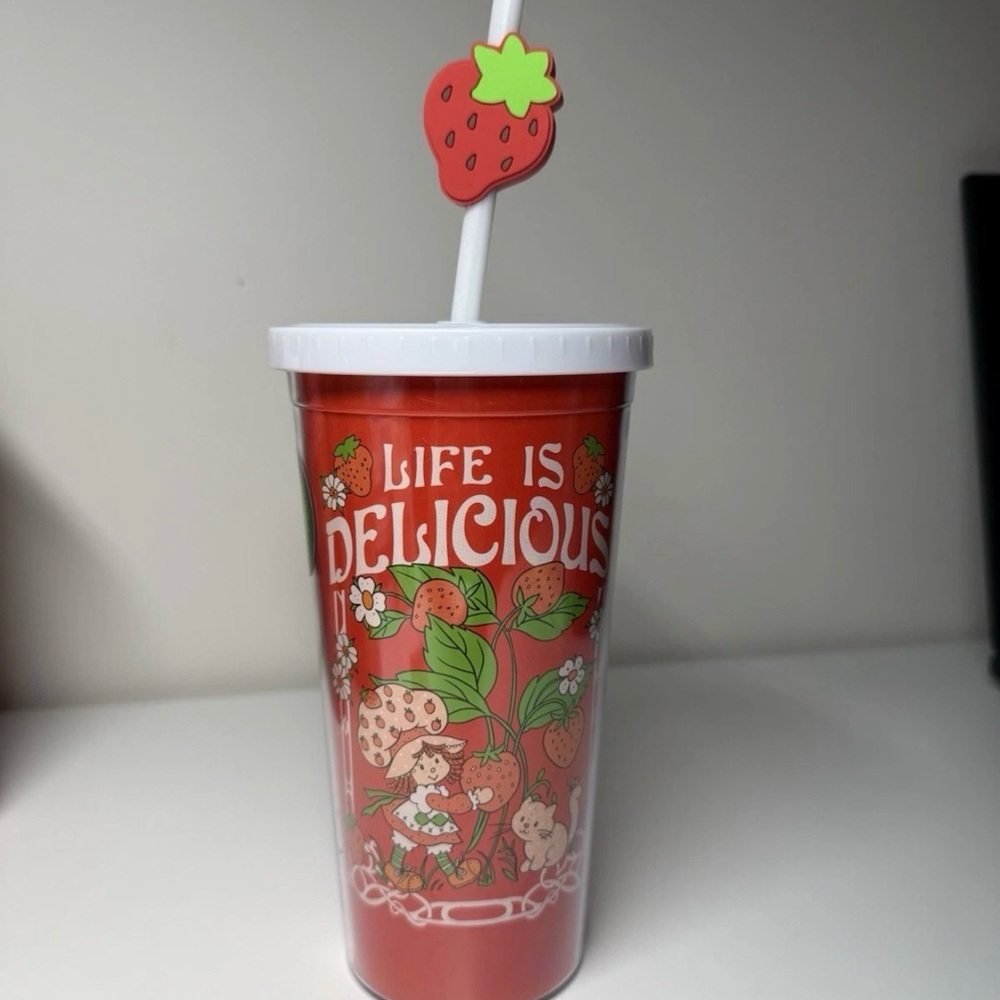 Strawberry Shortcake Red Tumbler Cup Life Is Delicious With Straw Topper